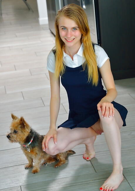 Svelte american blond young Charlotte Carmen bares tiny tits and spreads her legs 